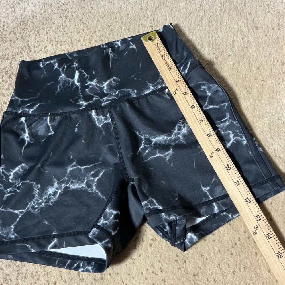 Buffbunny Collection‎ Black White Marble High Rise Athletic Biker Shorts Small
